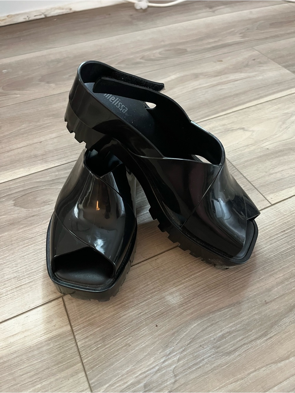 Melissa Black Glossy Chunky Open-Toe Sandals